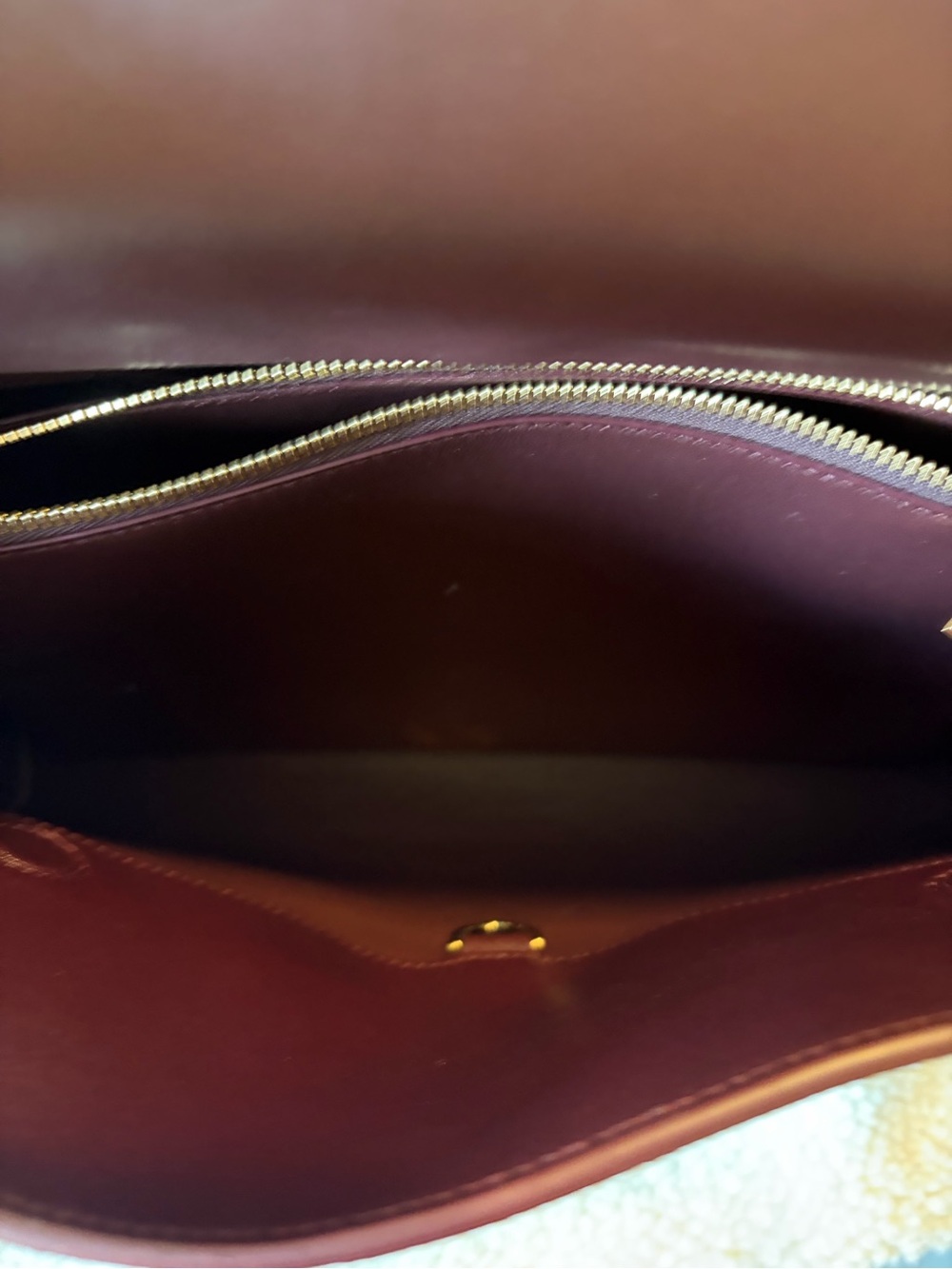 Salvatore Ferragamo Deep Burgundy Patent Shoulder Bag with Gold Hardware - Picture 11 of 14